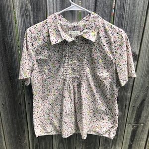 Orvis Half Button Short Sleeve Floral Blouse